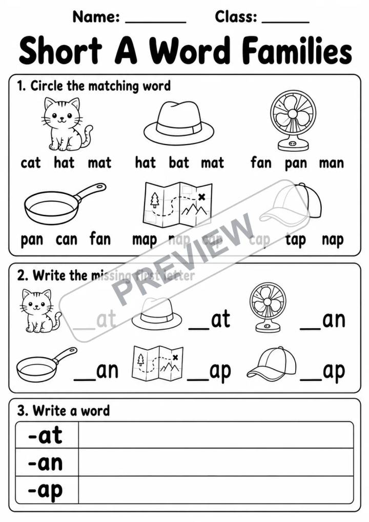 CVC Short Vowel Phonics Practice Pack | 5 Worksheets | Kindergarten-Grade 1 watermarked worksheet preview