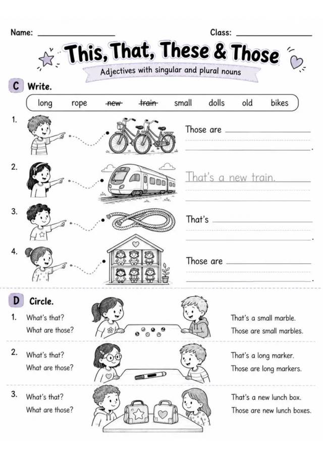 This, That, These & Those | Grade 2 English Language Arts Worksheet grade 2 printable PDF preview