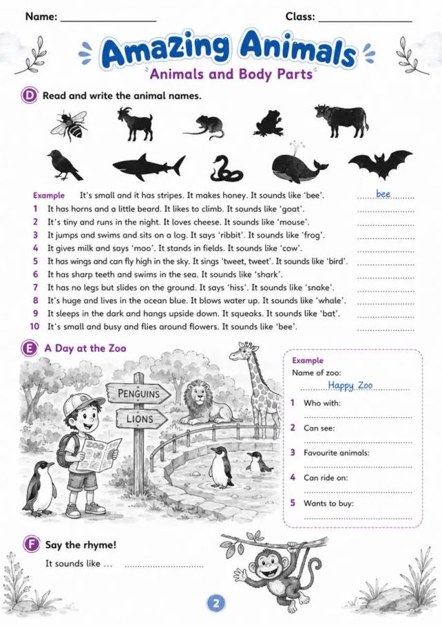 Cambridge MOVERS - Amazing Animals - Practice 2 | Free Worksheet primary printable PDF preview