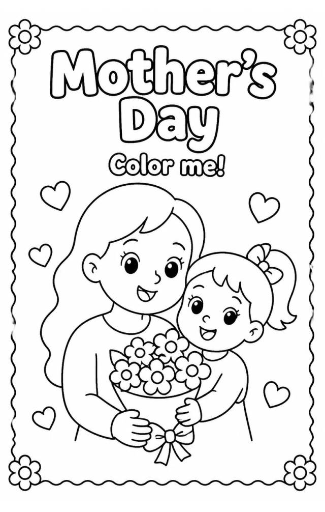 Mother's Day Coloring Pages — free printable Kindergarten Art worksheet