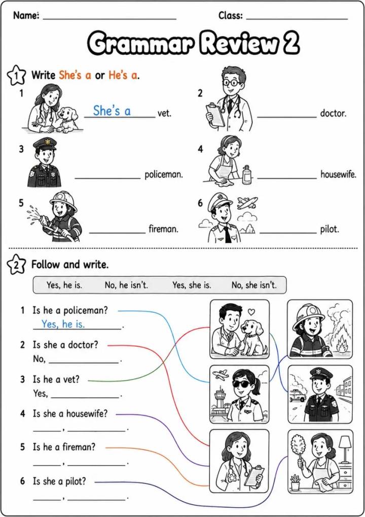 Grade 1 Grammar Review Pack - 3 Worksheets | Grade 1 Grammar grade 1 printable PDF preview