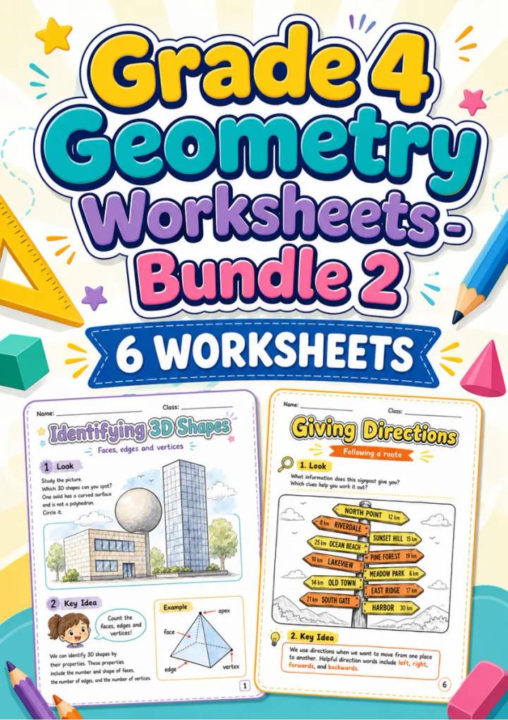 Grade 4 Geometry Worksheets - Pack 2 grade 4 printable PDF preview