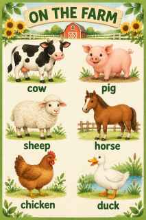Gouache Farm Animals Vocabulary Chart