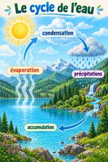 Affiche du cycle de l’eau dans un paysage de montagnes