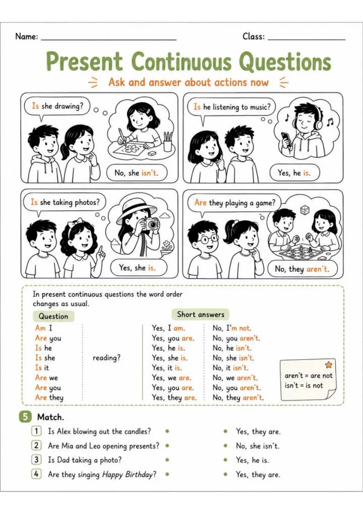Present Continuous Questions Pack - 2 Worksheets | Grades 2-3 grades 2 3 printable PDF preview