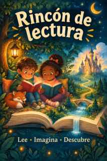 Póster Rincón de lectura en un bosque mágico