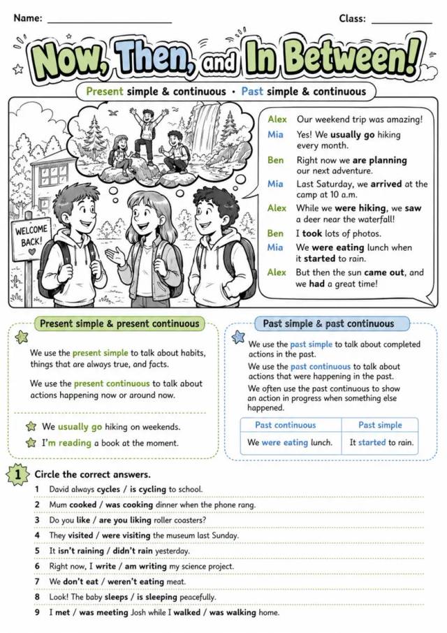 Present and Past Tenses: Now and Then | Grades 5-6 Grammar Worksheet grades 5 6 printable PDF preview