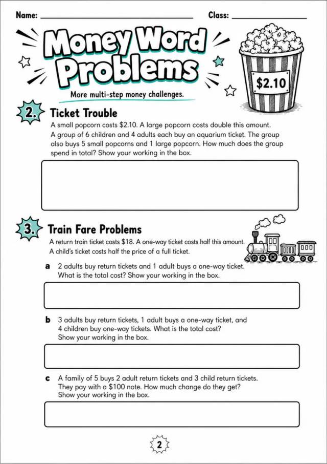 Money Word Problems - Grade 3 Math Worksheet - grade 3 Printable independent practice grade 3 printable PDF preview