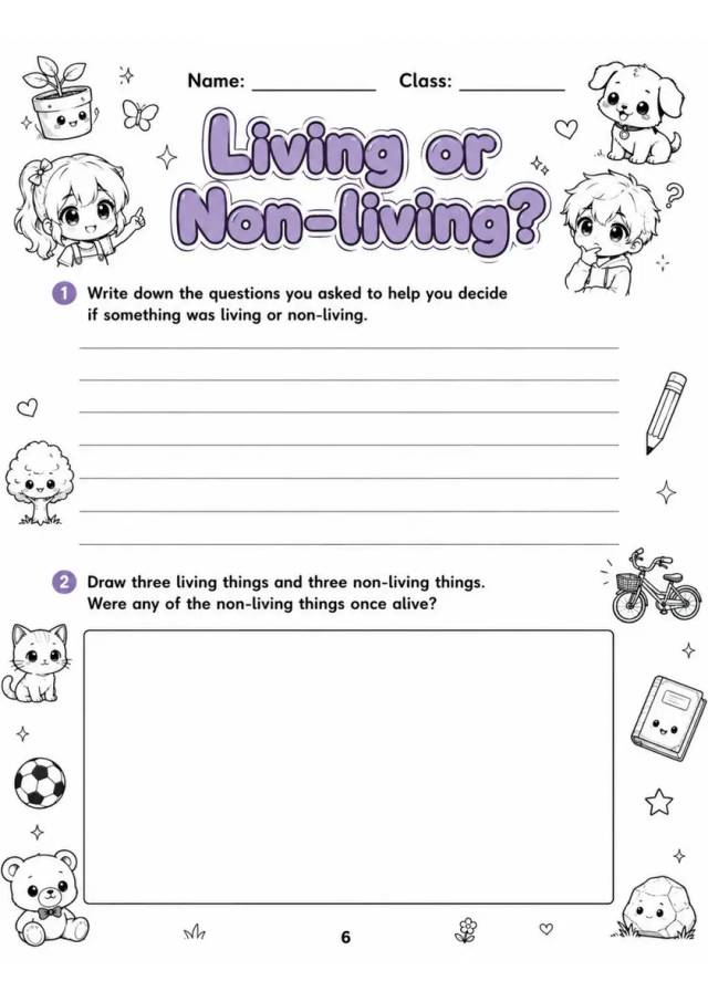 Living or Non-living? - Grade 3 Science Worksheet grade 3 printable PDF preview