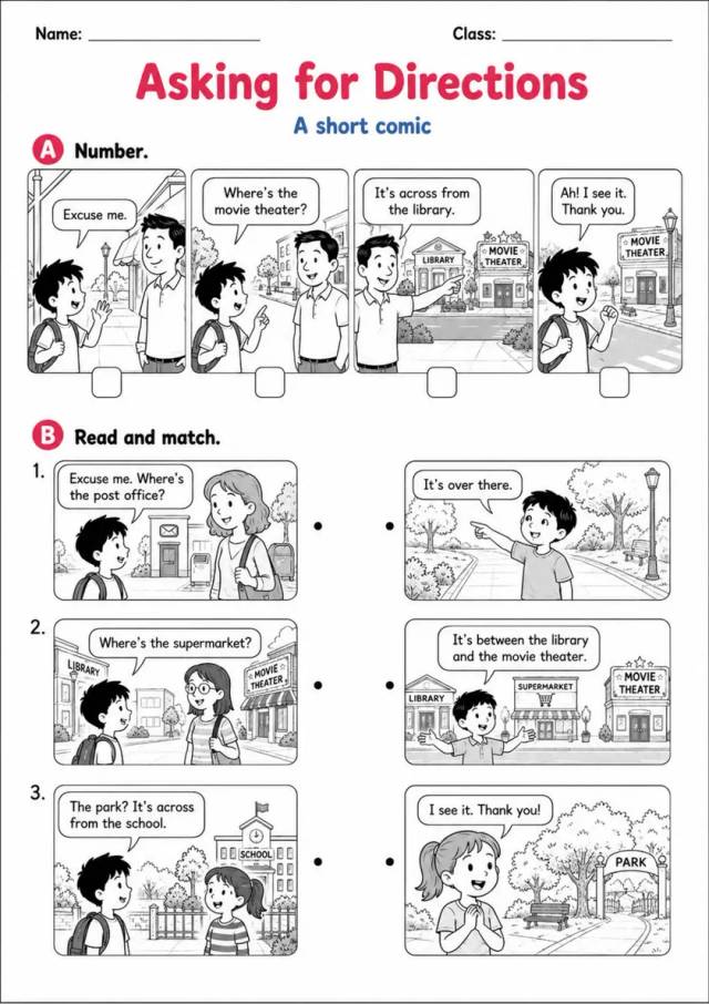 Asking For Directions | Grade 2 Functional English Worksheet grade 2 printable PDF preview