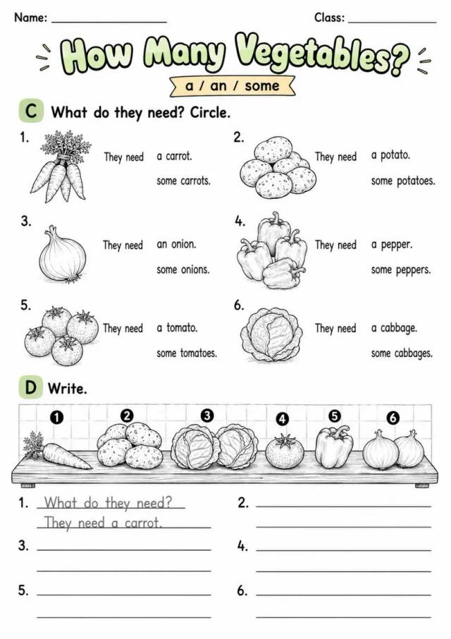 How Many Vegetables? | Grade 2 Vocabulary Worksheet grade 2 printable PDF preview