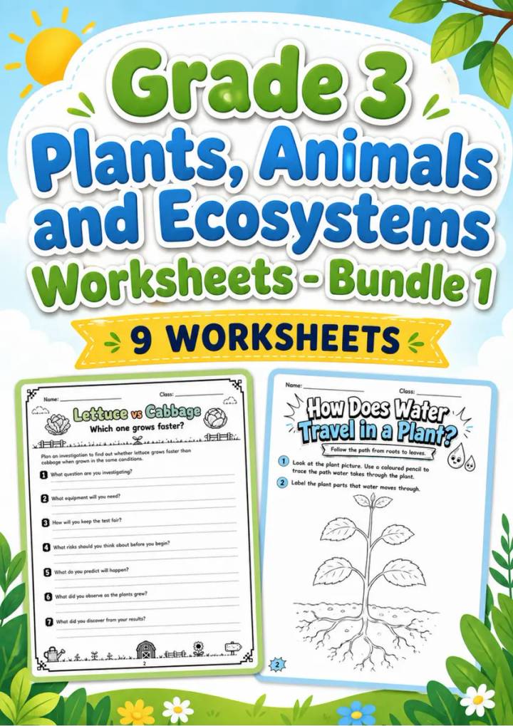 Grade 3 Plants, Animals and Ecosystems Worksheets - Pack 1 grade 3 printable PDF preview