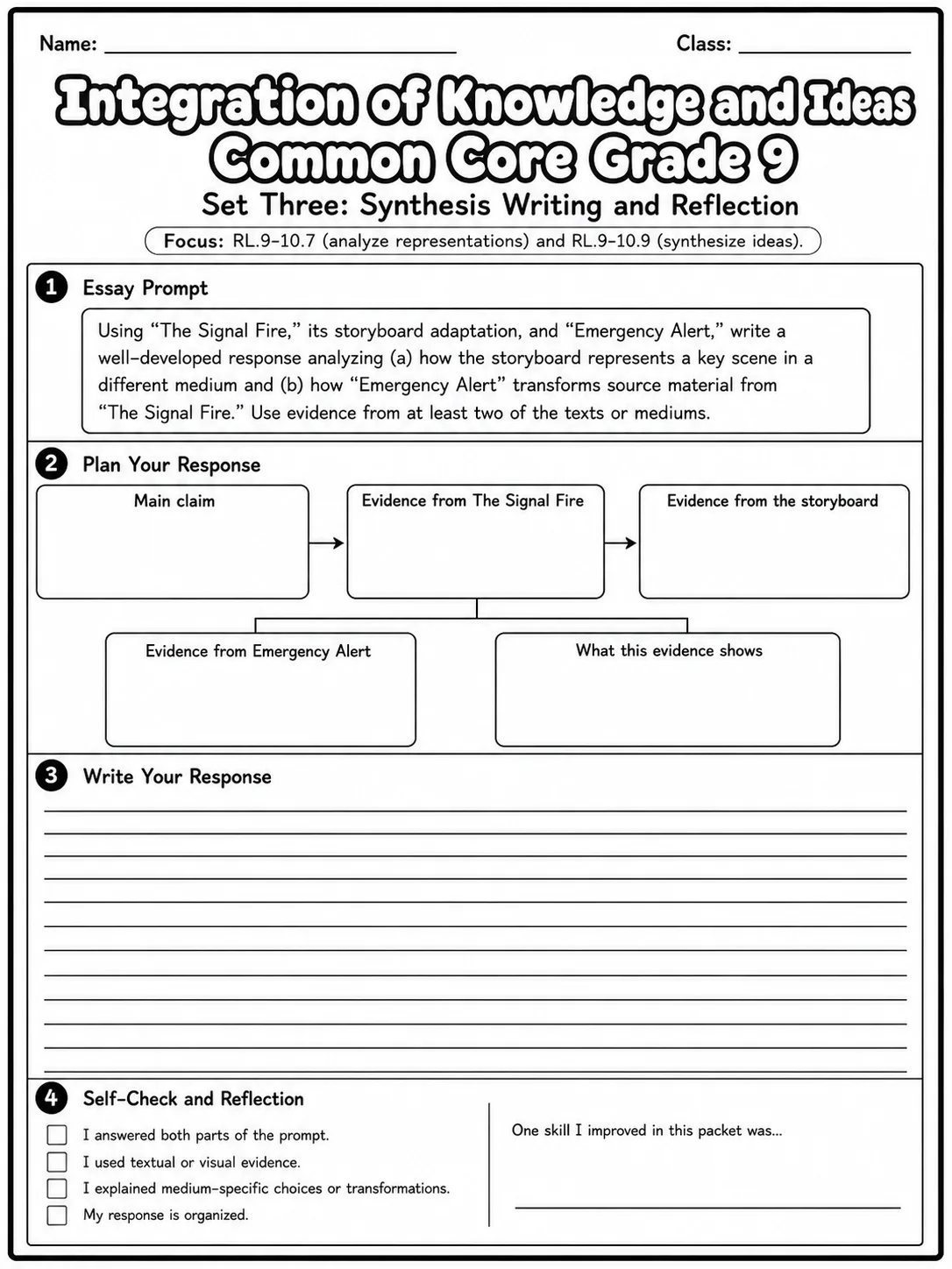 Integration of Knowledge and Ideas Common Core Grade 9 printable Common Core ELA Grade 9 worksheet preview from KiwiBee