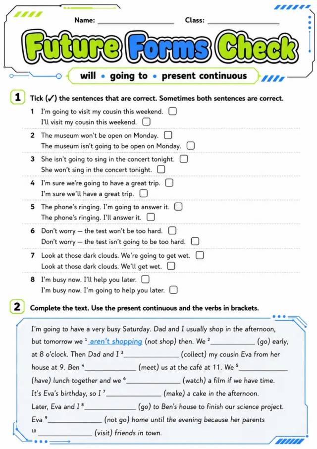 Future Forms Check | Grades 5-6 Grammar Worksheet grades 5 6 printable PDF preview