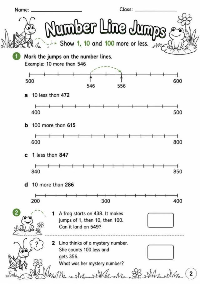 Number Line Jumps - Grade 3 Math Worksheet grade 3 printable PDF preview