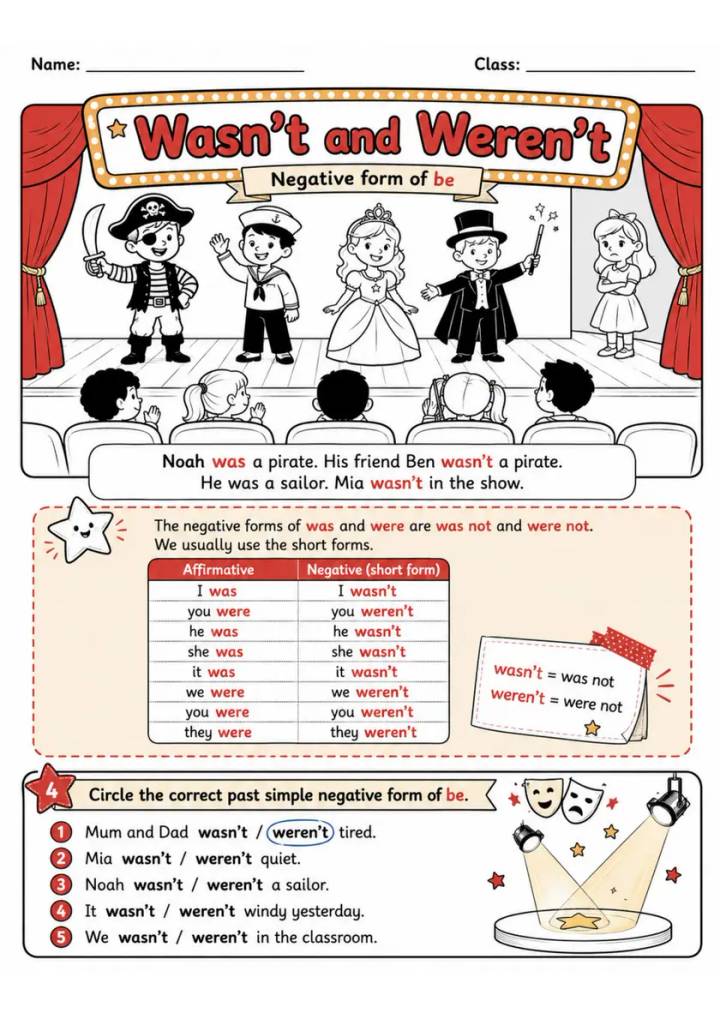 Wasn't and Weren't Pack - 2 Worksheets | Grades 2-3 grades 2 3 printable PDF preview