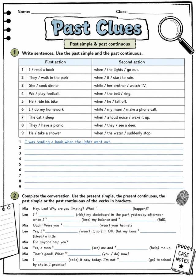 Past Clues | Grades 5-6 Grammar Worksheet grades 5 6 printable PDF preview