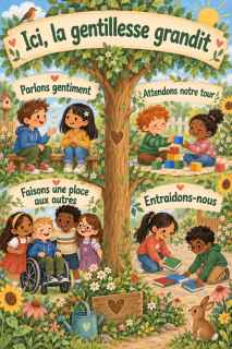 Aperçu de Affiche de la gentillesse dans un jardin à la gouache