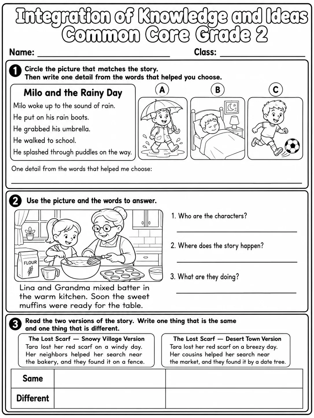 Integration of Knowledge and Ideas Common Core Grade 2 printable Common Core ELA Grade 2 worksheet preview from KiwiBee