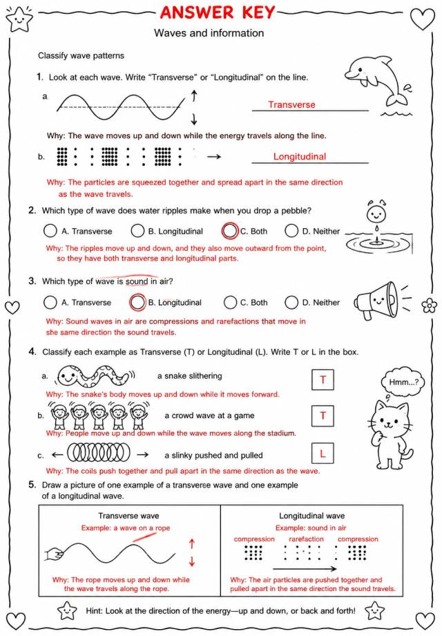Answer key for Classify wave patterns — free printable Science worksheet