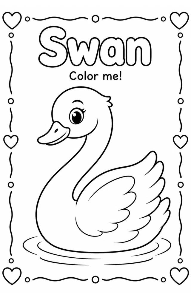 Swan Coloring Pages — free printable Kindergarten Art worksheet