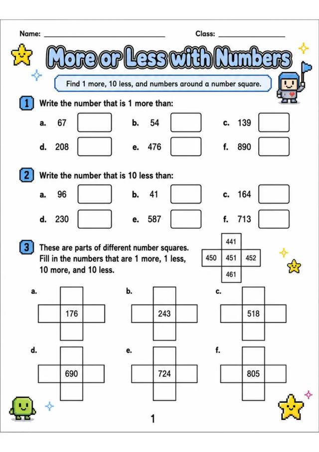 More or Less with Numbers - Grade 3 Math Worksheet - grade 3 Reading, explanation, and short-response questions grade 3 printable PDF preview