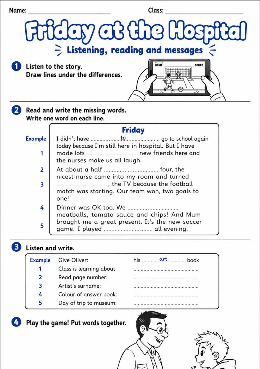 Cambridge Flyers - Friday at the Hospital | Free Worksheet primary printable PDF preview