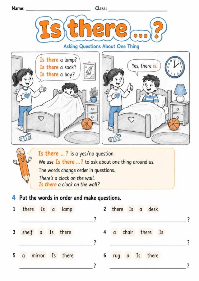 Is There? Question Word Order | Grade 1 Grammar Worksheet grade 1 printable PDF preview