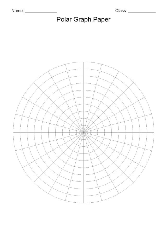 Blank printable polar graph paper showing evenly spaced concentric circles and radial lines from a central pole on white paper