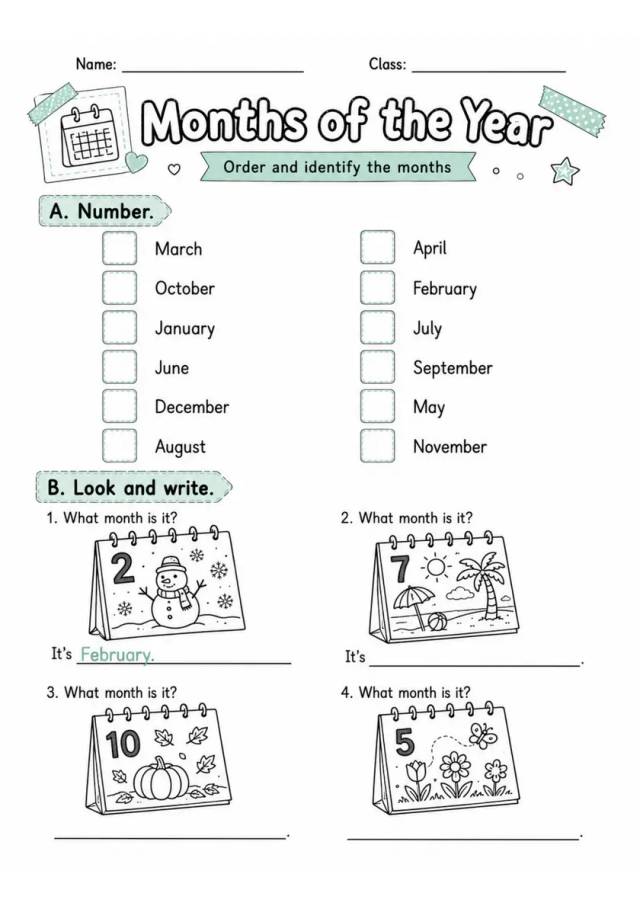 Months Of The Year | Grades 2-3 English Language Arts Worksheet grades 2 3 printable PDF preview