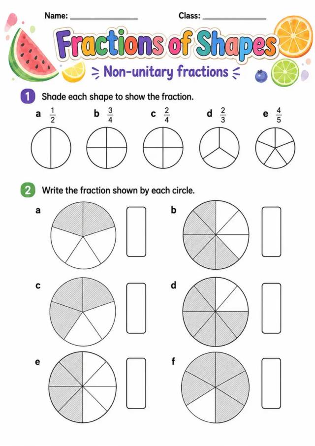 Fractions of Shapes - Grade 3 Math Worksheet grade 3 printable PDF preview