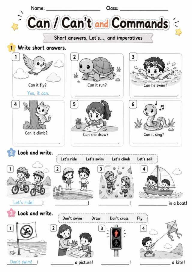 Can Let's and Imperatives Review | Grade 1 Grammar Worksheet grade 1 printable PDF preview