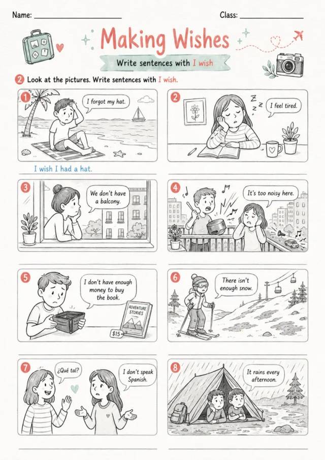 Wish: Making Wishes 2 | Grades 5-6 Grammar Worksheet grades 5 6 printable PDF preview