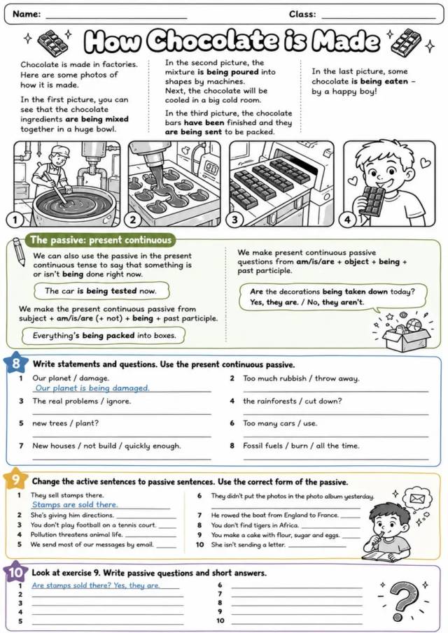 How Chocolate Is Made: Passive Voice 6 | Grades 5-6 Grammar Worksheet grades 5 6 printable PDF preview