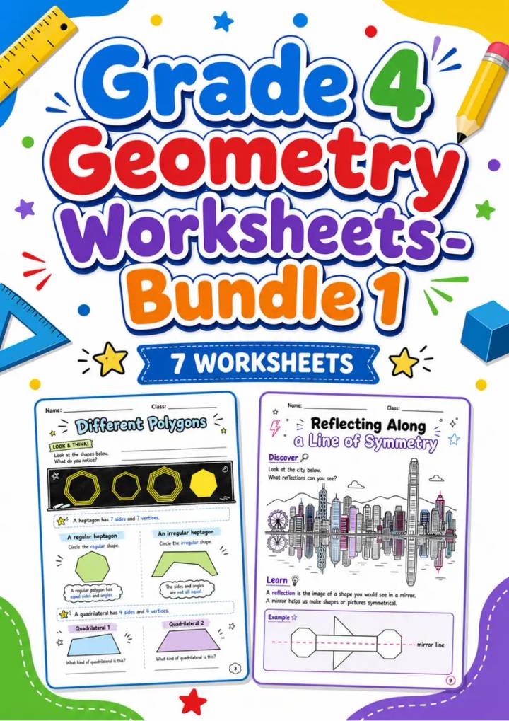Grade 4 Geometry Worksheets - Pack 1 grade 4 printable PDF preview