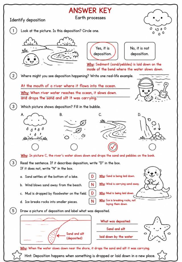 Answer key for Identify deposition — free printable Science worksheet