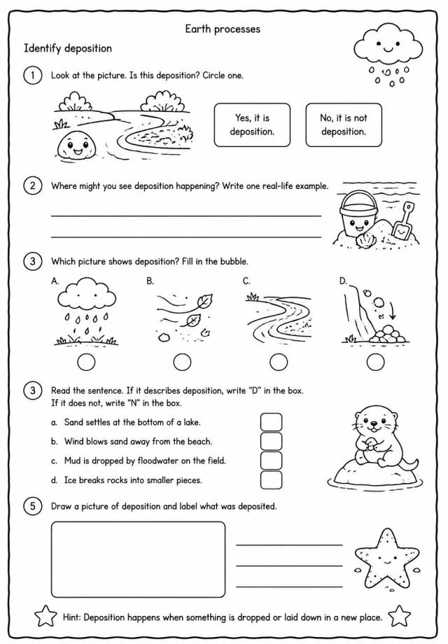 Identify deposition — free printable Grade 4 Science worksheet