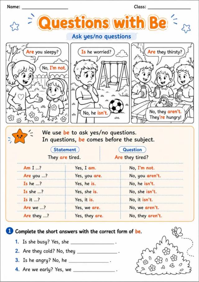 Questions With Be | Grades 2-3 Grammar Worksheet grades 2 3 printable PDF preview