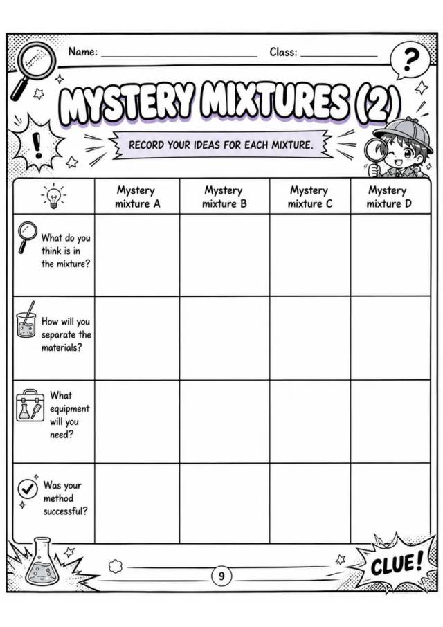 MYSTERY MIXTURES (2) - Grade 3 Science Worksheet grade 3 printable PDF preview