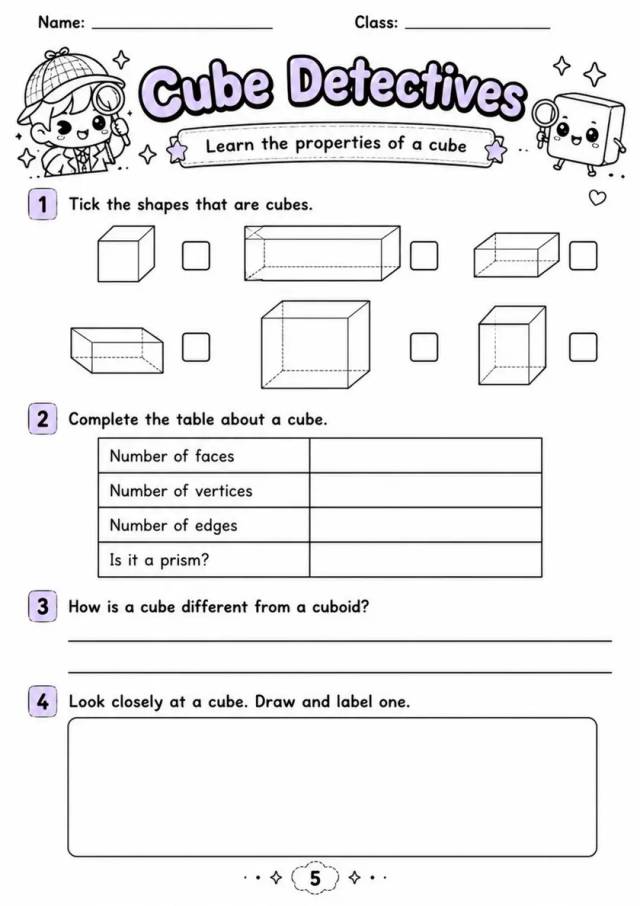 Cube Detectives - Grade 3 Math Worksheet grade 3 printable PDF preview