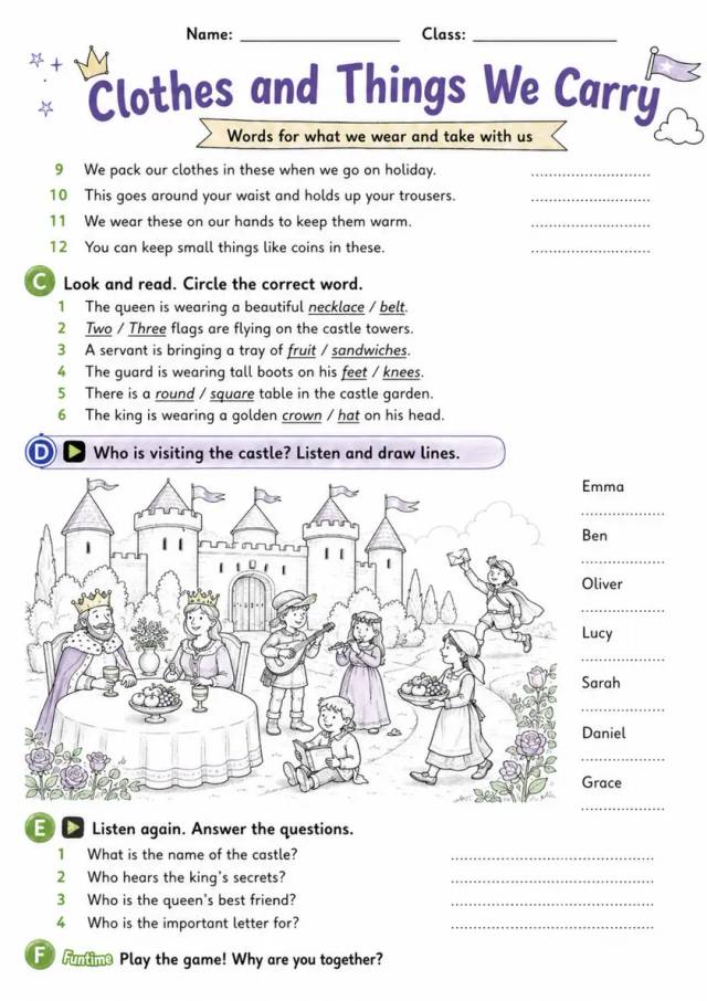 Cambridge Flyers - Clothes and Things We Carry - Practice 2 | Free Worksheet primary printable PDF preview