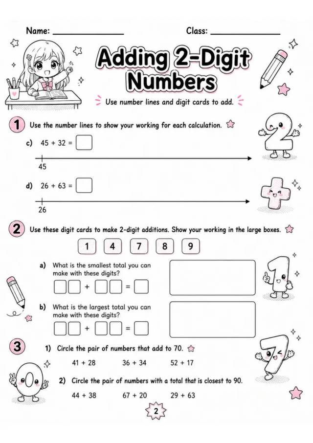 Adding 2-Digit Numbers - Grade 3 Math Worksheet - WKS-MAT-grade-3-XH-0079-EN grade 3 printable PDF preview