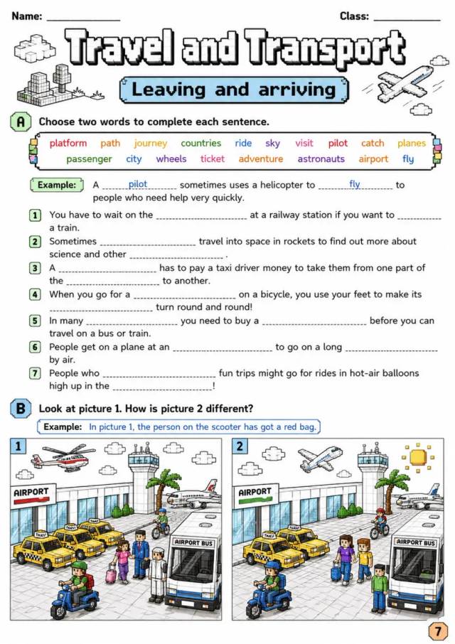 Cambridge Flyers - Travel and Transport | Free Worksheet primary printable PDF preview