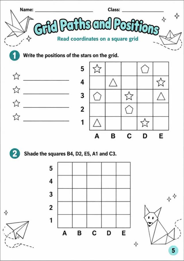 Grid Paths and Positions - Grade 3 Math Worksheet grade 3 printable PDF preview