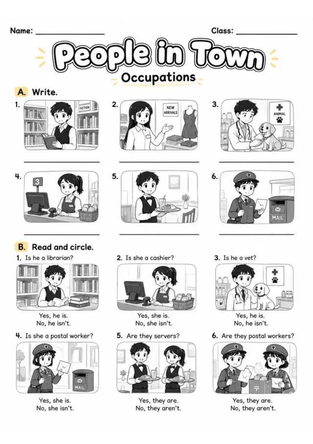 People In Town | Grade 2 Vocabulary Worksheet grade 2 printable PDF preview