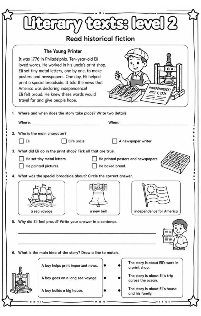Read historical fiction — free printable Reading strategies English worksheet