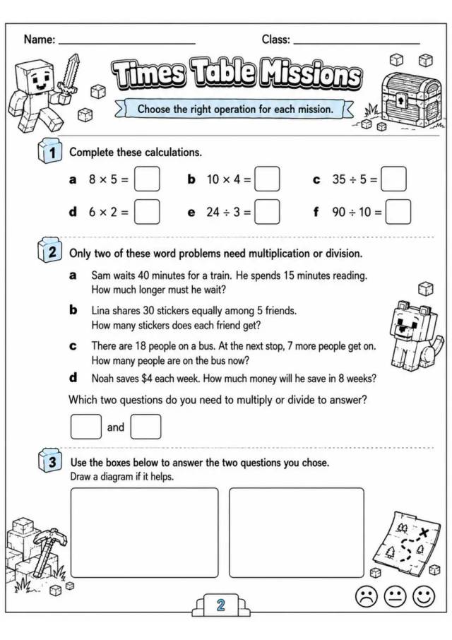 Times Table Missions - Grade 3 Math Worksheet - WKS-MAT-grade-3-XH-0177-EN grade 3 printable PDF preview