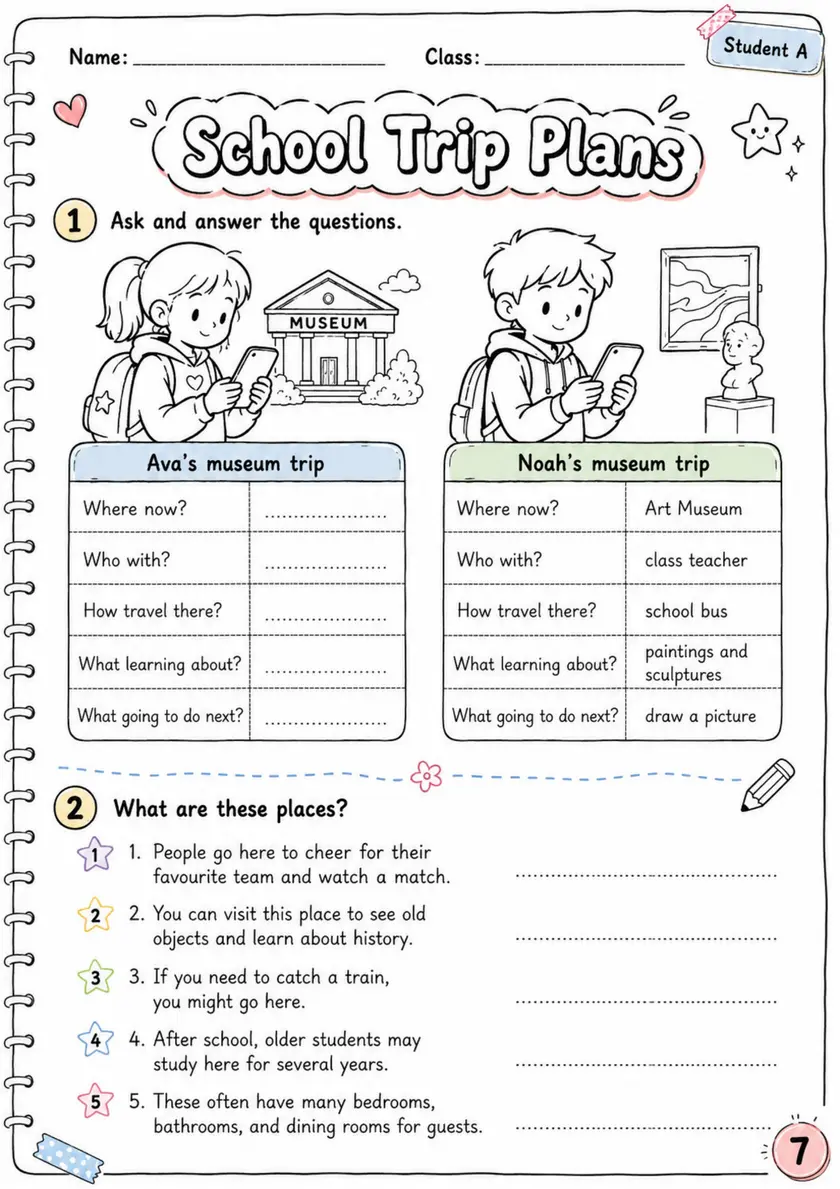 Cambridge Flyers - School Trip Plans | Free Worksheet primary printable PDF preview