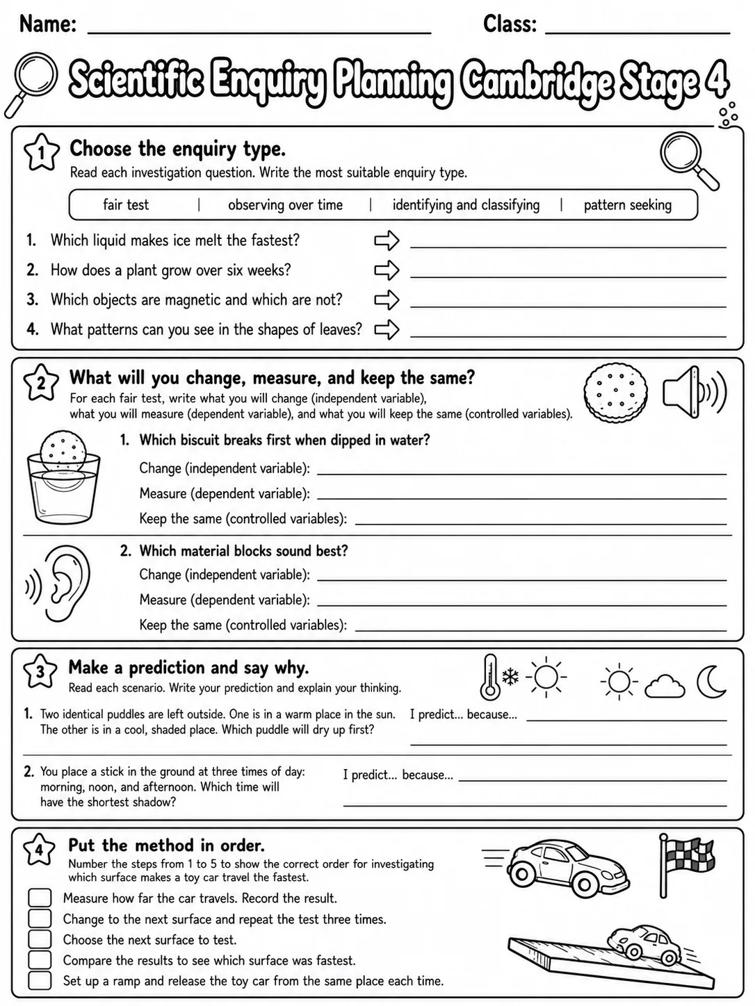 Scientific Enquiry Planning Cambridge Stage 4 printable Cambridge Primary Science Stage 4 worksheet preview from KiwiBee