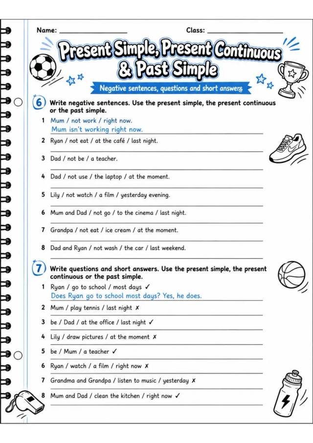 Present Simple, Present Continuous & Past Simple 3 | Grade 5 Grammar Worksheet grade 5 printable PDF preview